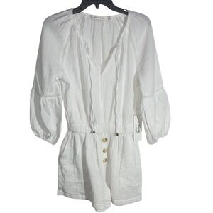 Bishop + Young White Gauze Romper Womens Small NWT Button Front Boho